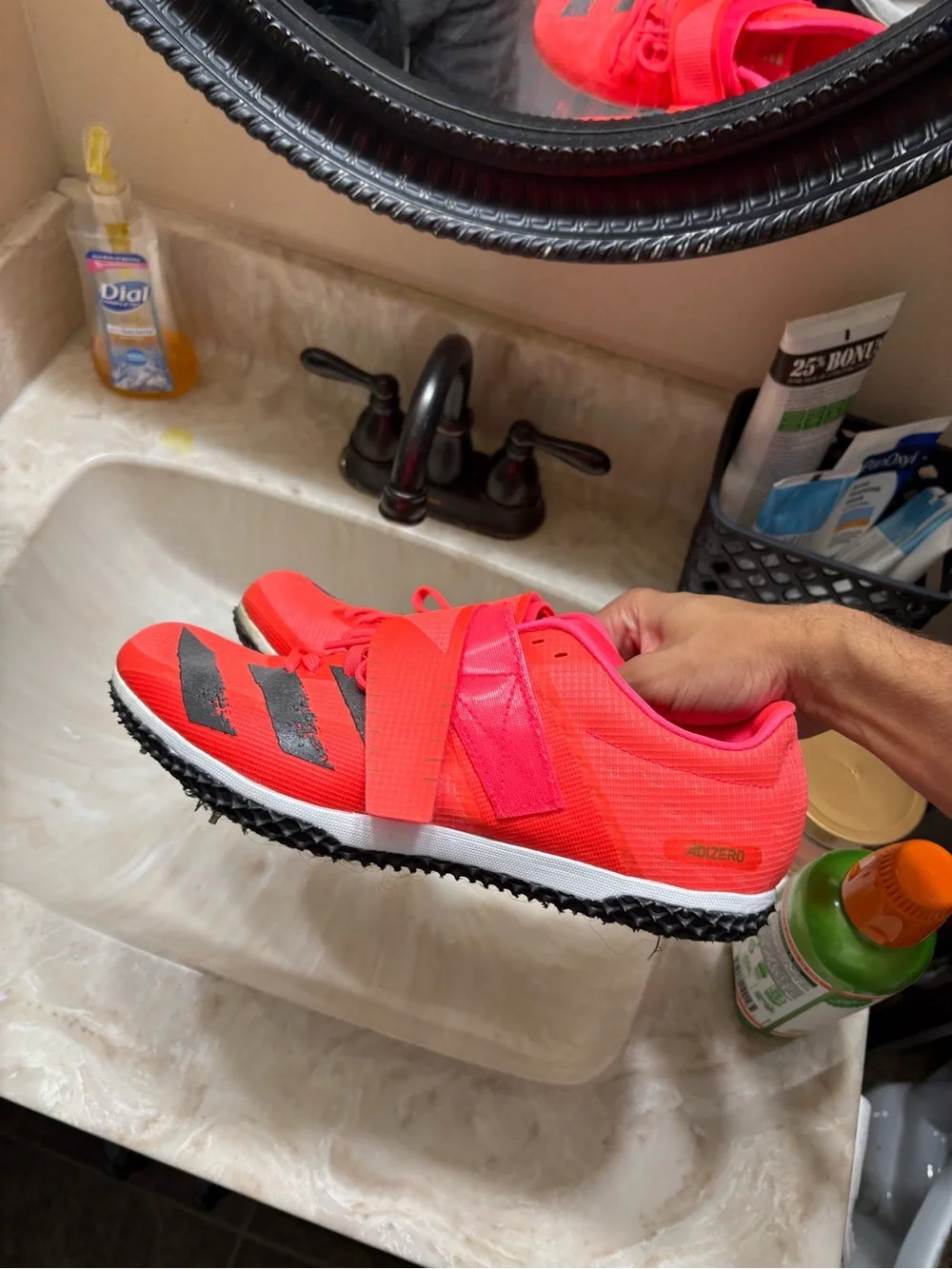 adidas Adizero Kids' Track Spike in Bright Red with Black Accents